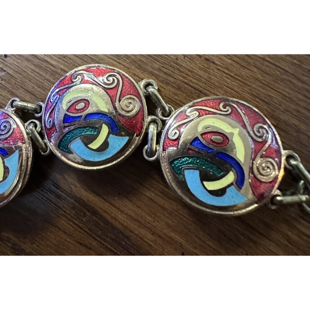 Vintage Goldtone Celtic‎ Tara Ware Colorful Enamel Bracelet 7.5” - Picture 7 of 9